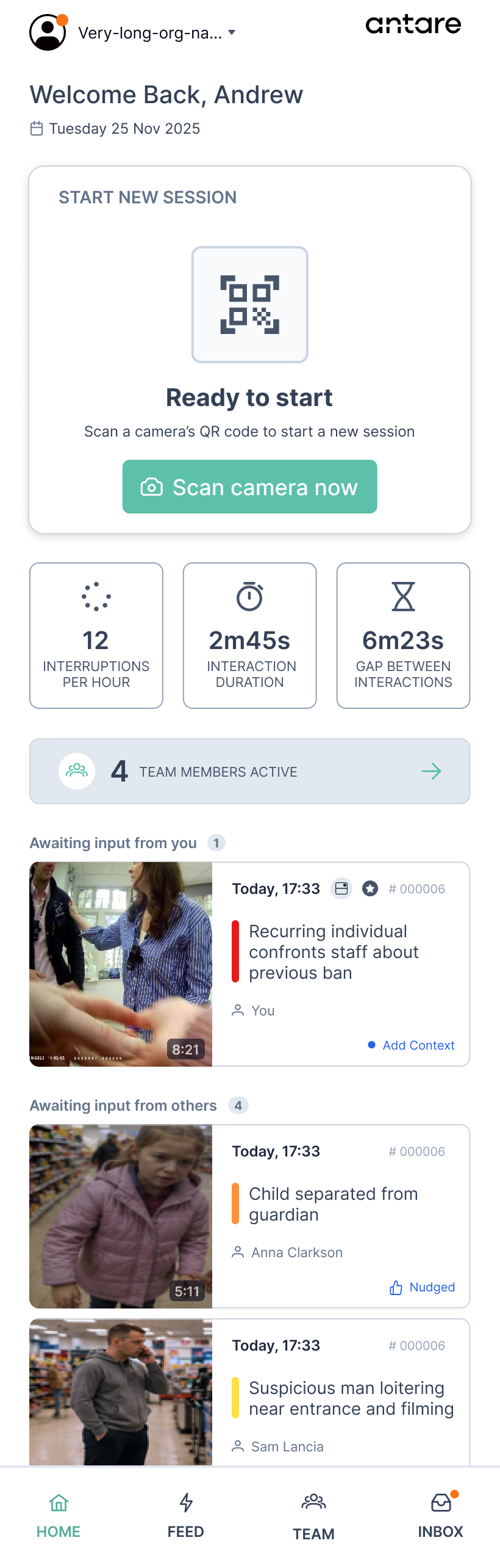 Supervisor home screen surfacing events awaiting action