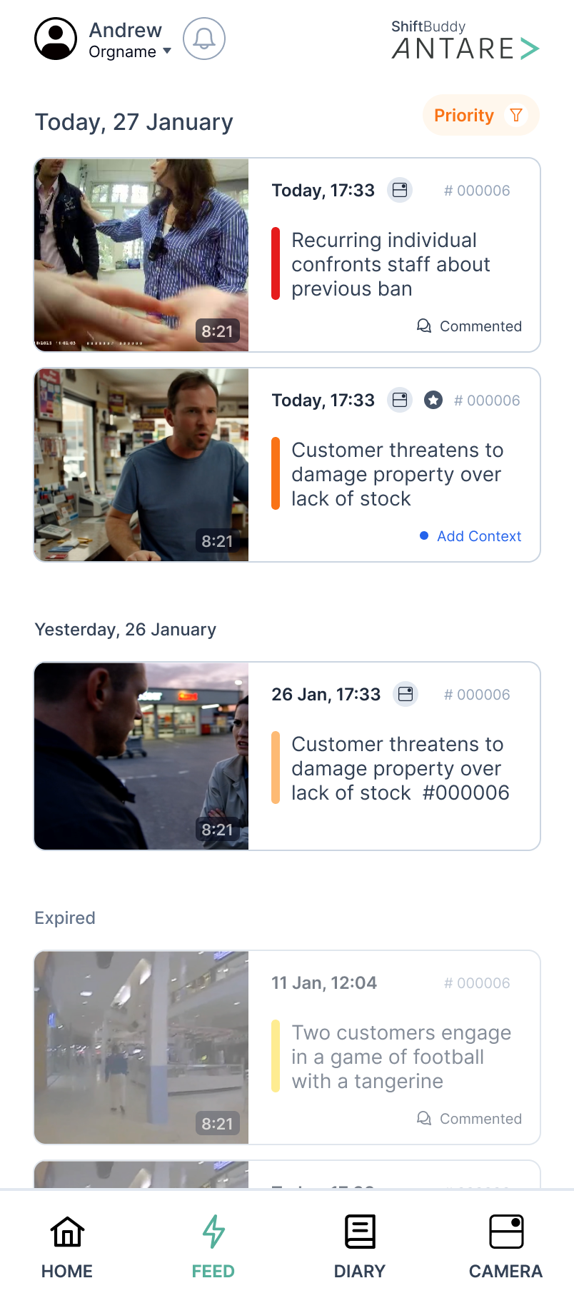 Guest mobile feed showing the user's own events