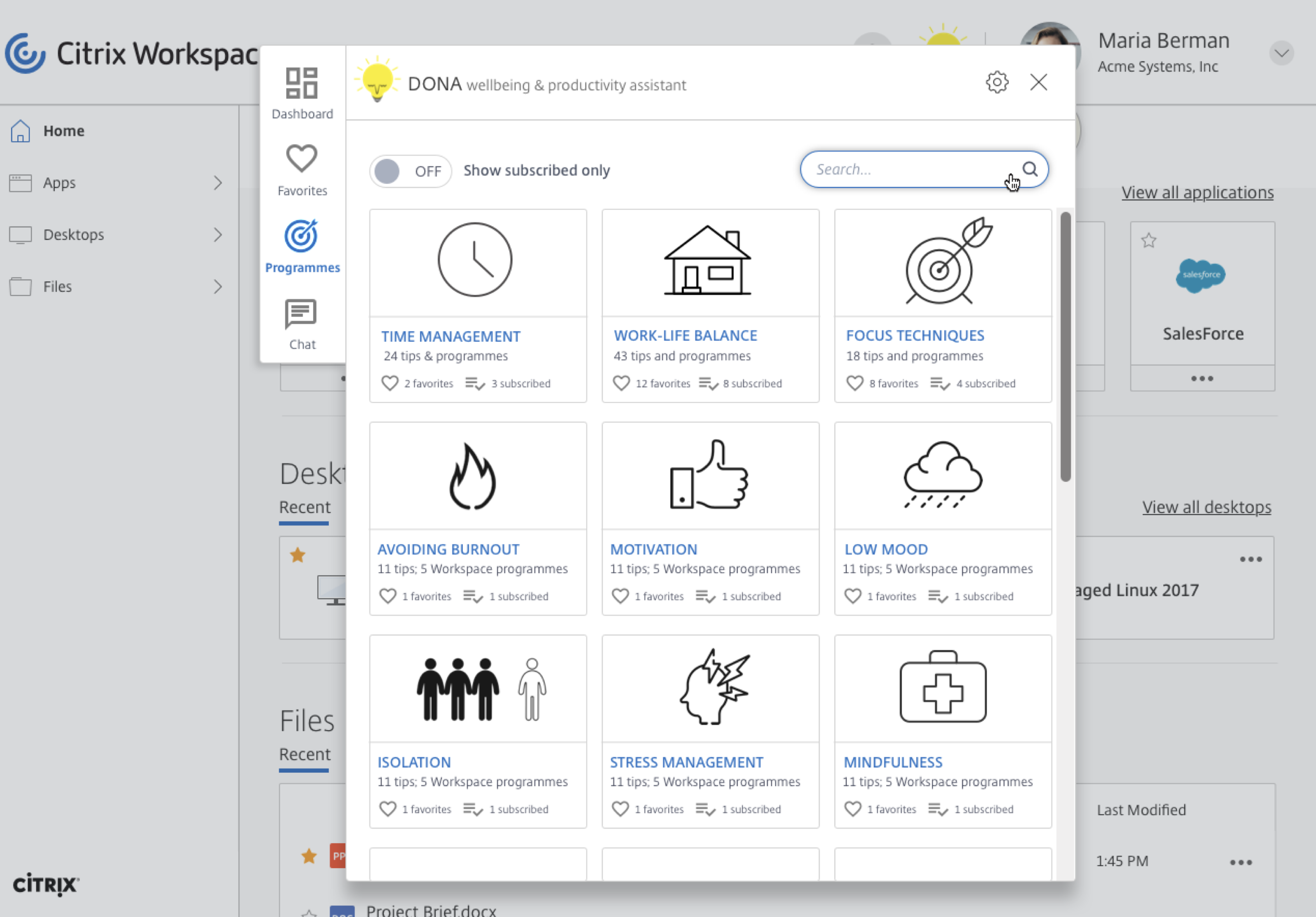 DONA marketplace of wellbeing and productivity micro-apps