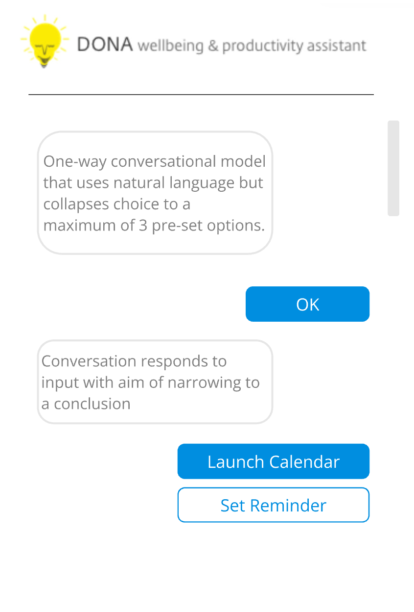 One-way chat interface with limited preset response options