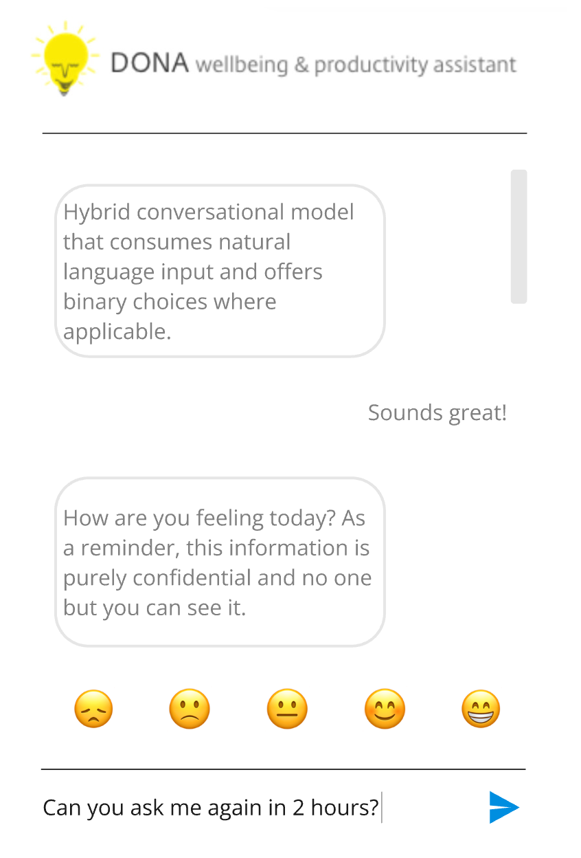 Open chat interface with natural language and emoji check-in