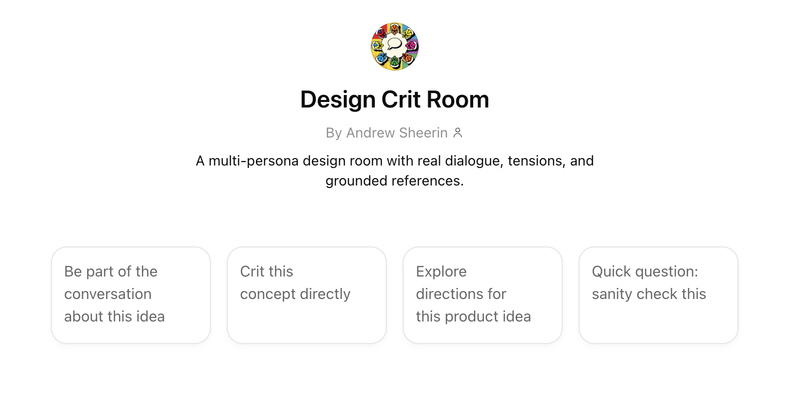 Design Crit Room custom GPT landing page