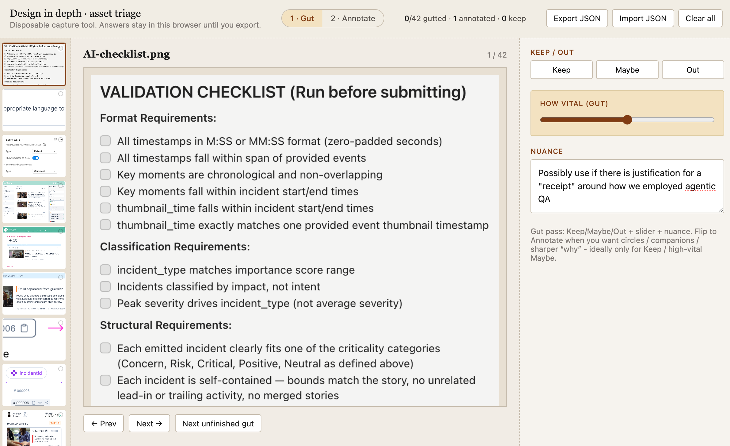 Disposable triage UI for case study image selection